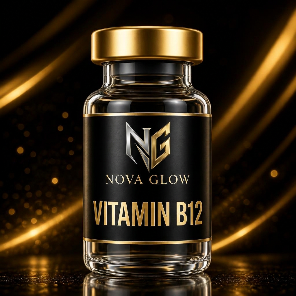 VITAMIN B12 glass vial with NOVA GLOW label
