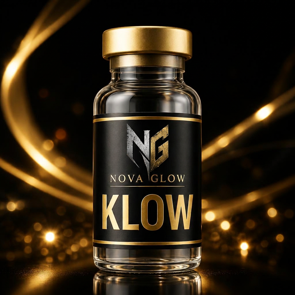 KLOW glass vial with NOVA GLOW label