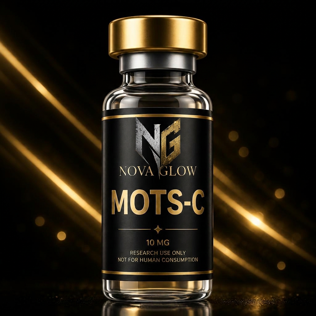 MOTS-C glass vial with NOVA GLOW label