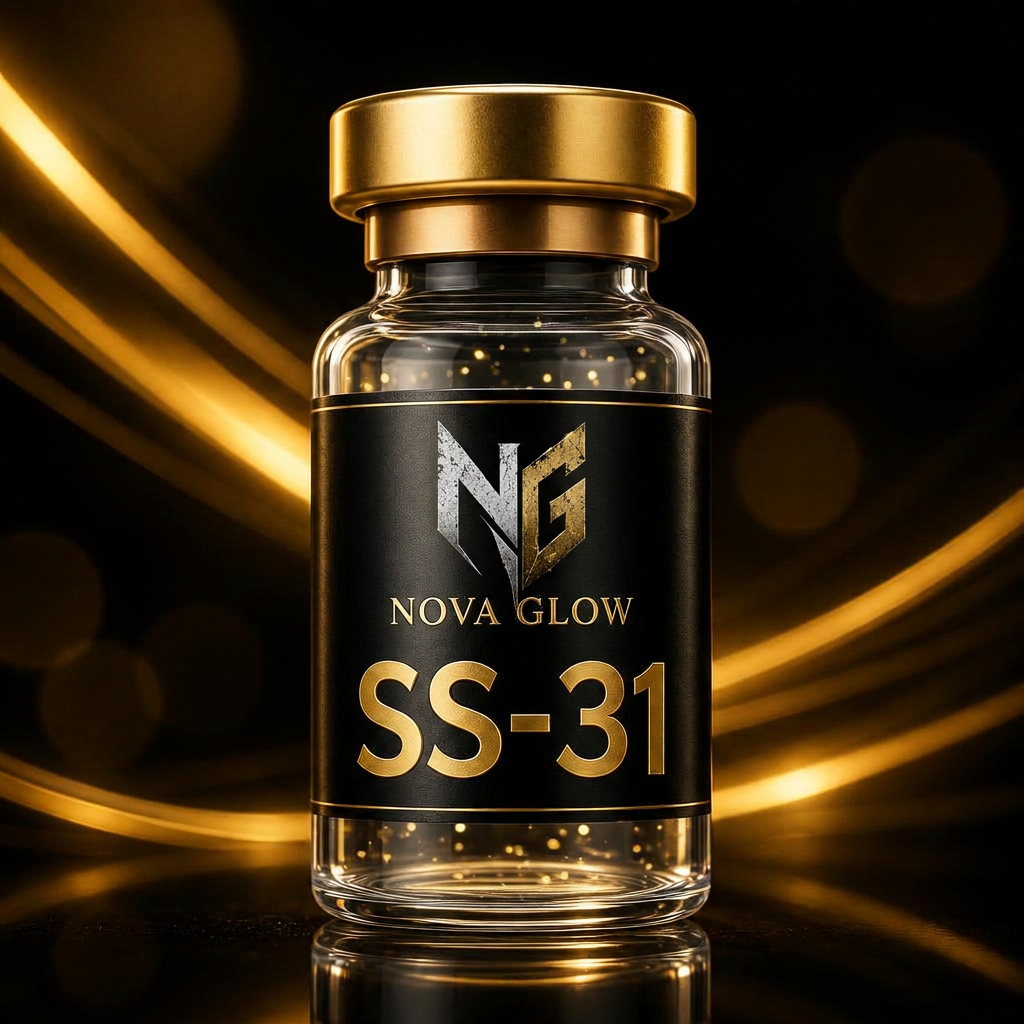 SS-31 glass vial with NOVA GLOW label